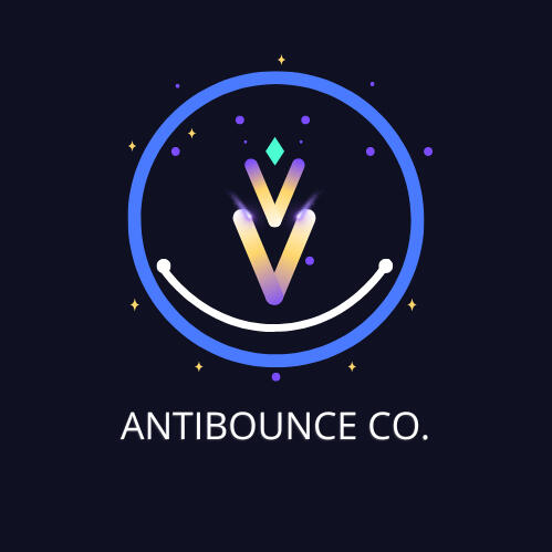 Antibounce Co. logo Antibounce Co. logo — a circular badge design with a stylized “V” shaped inbox signal icon in the center, surrounded by a bold dark ring and blue outer ring, representing email precision, protection, and clarity.